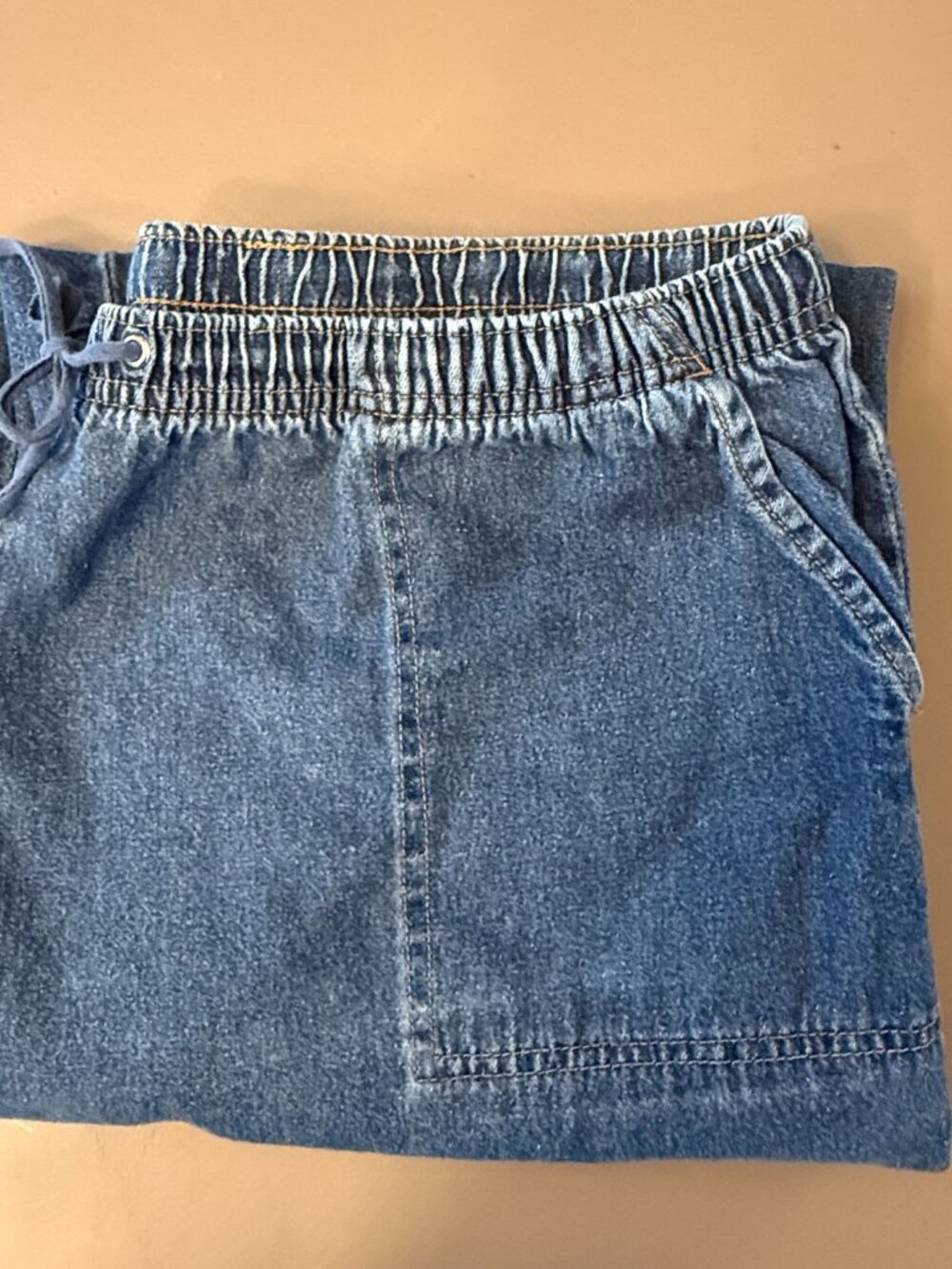 Vintage Cotton Blue Denim Elastic Drawstring Waist Capri Jean XL summer classic - Picture 10 of 10